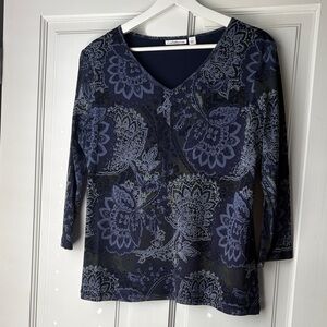 Croft & Barrow Navy Purple Floral Blouse large
